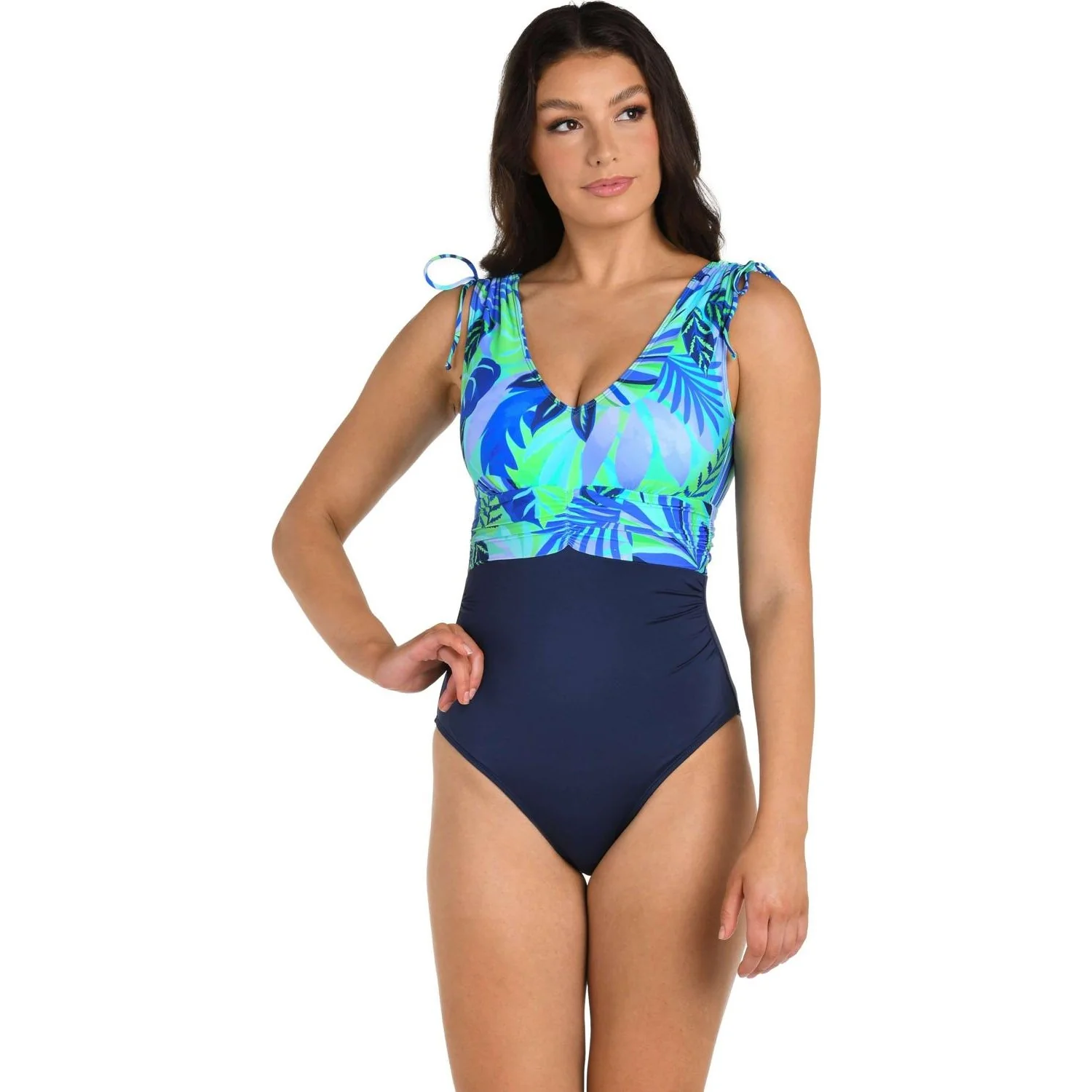 24Th & Ocean - Womens Aegean Shirred V Neck One-Piece Swimsuit - Image 2
