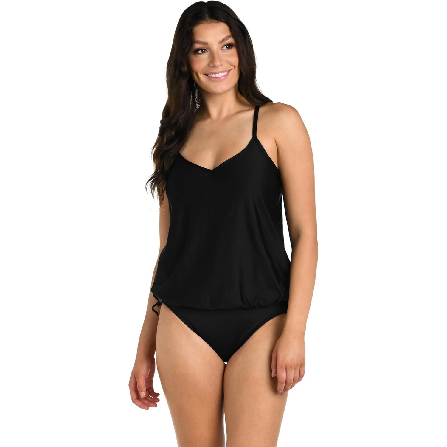 24Th & Ocean - Womens Solid V-Neck Blouson Tankini - Image 2