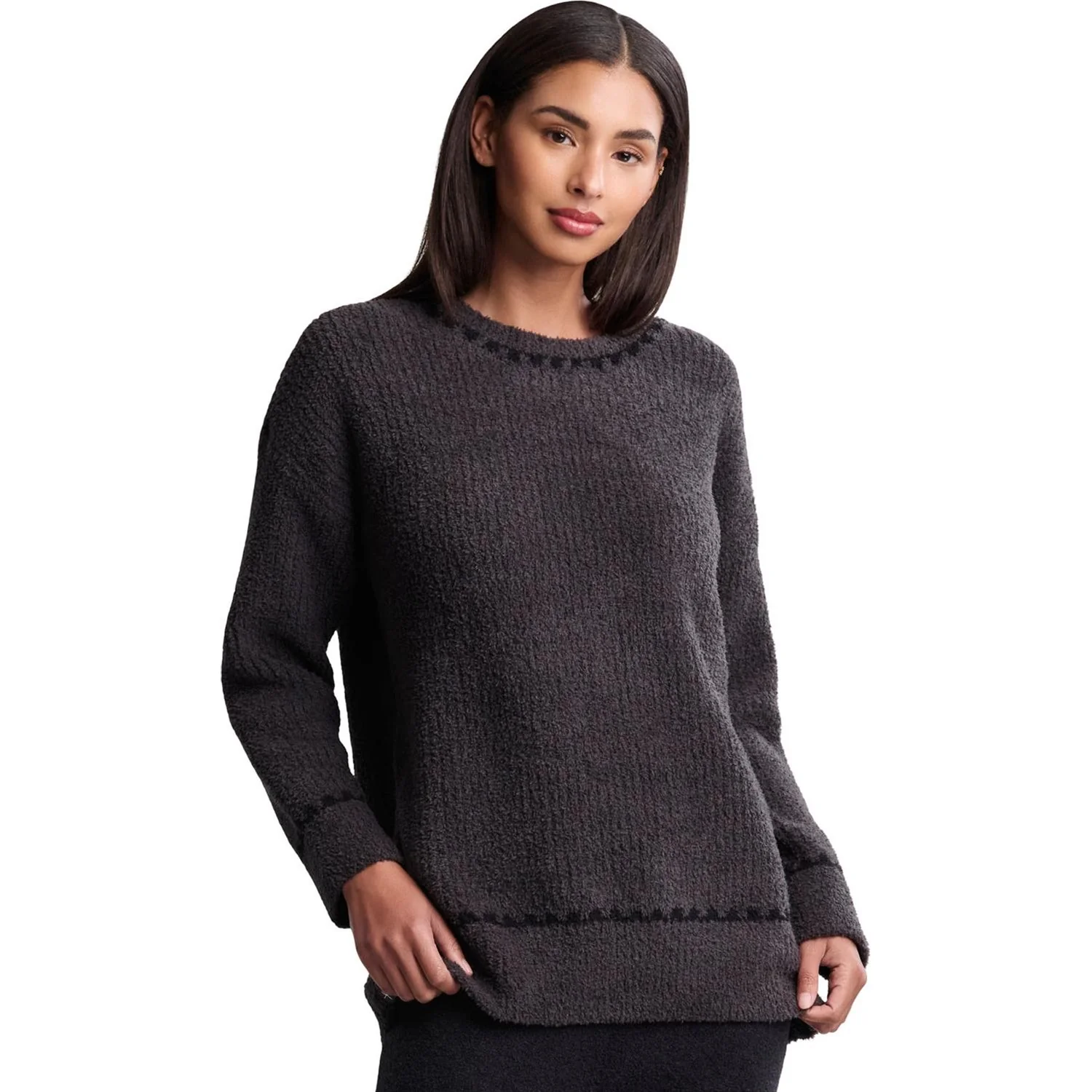 Barefoot Dreams - Womens CozyChic Ribbed Sweater With Blanket Stitch