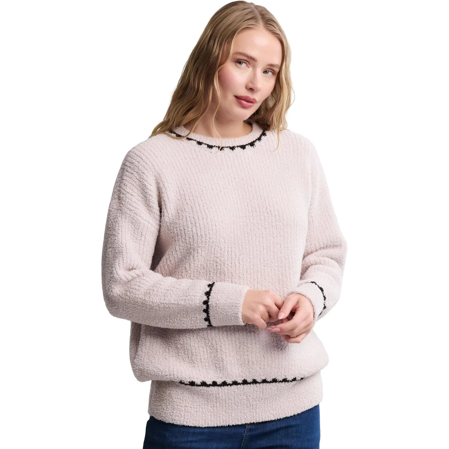 Barefoot Dreams - Womens CozyChic Ribbed Sweater With Blanket Stitch - Image 2