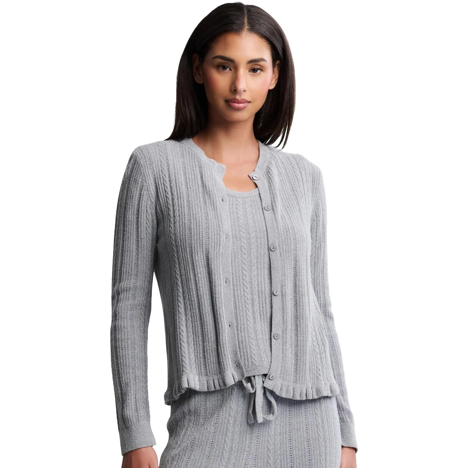Barefoot Dreams - Womens CozyChic Ultra Lite Cable Knit Cardigan with Ruffle