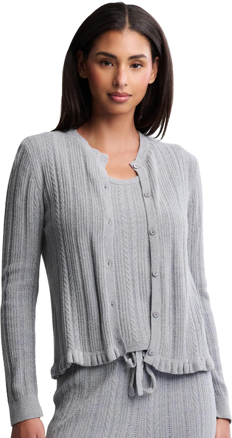 Barefoot Dreams - Womens CozyChic Ultra Lite Cable Knit Cardigan with Ruffle - Image 3