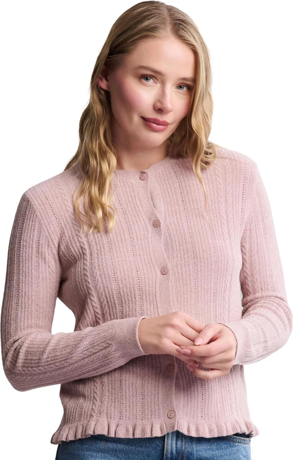 Barefoot Dreams - Womens CozyChic Ultra Lite Cable Knit Cardigan with Ruffle - Image 4