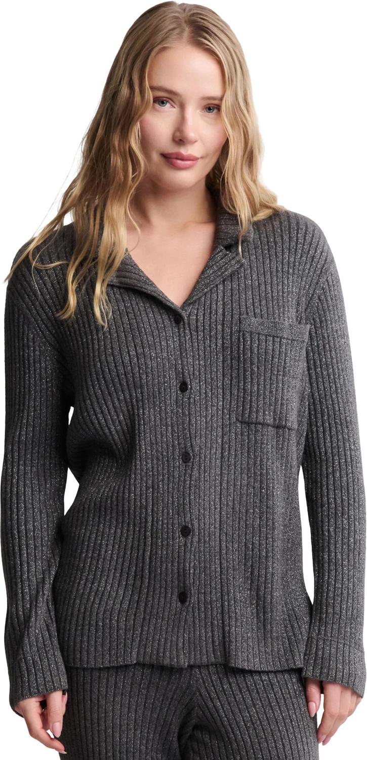 Barefoot Dreams - Womens CozyChic Ultra Lite Lurex Rib Button Front Shirt - Image 3