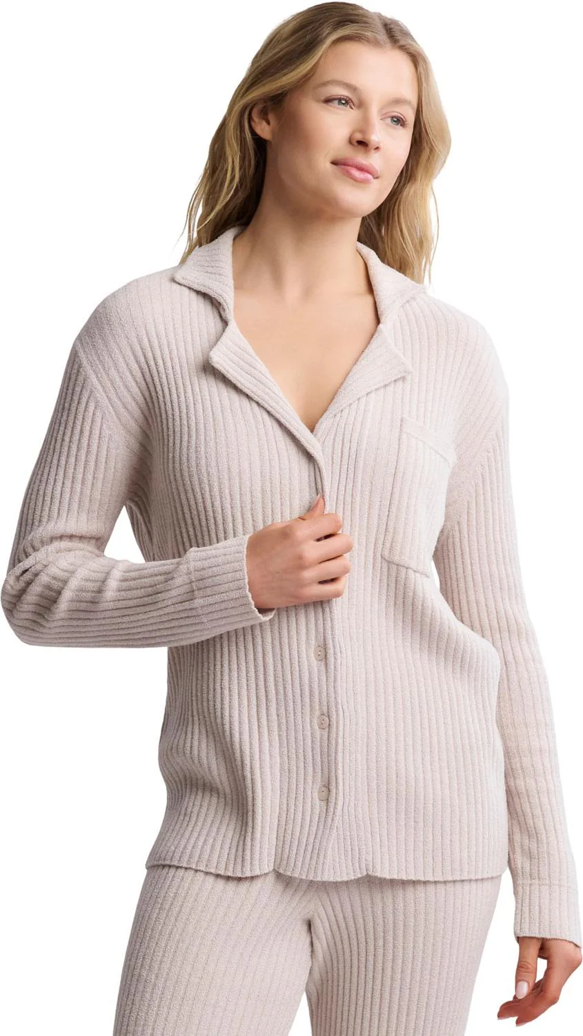 Barefoot Dreams - Womens CozyChic Ultra Lite Lurex Rib Button Front Shirt - Image 4