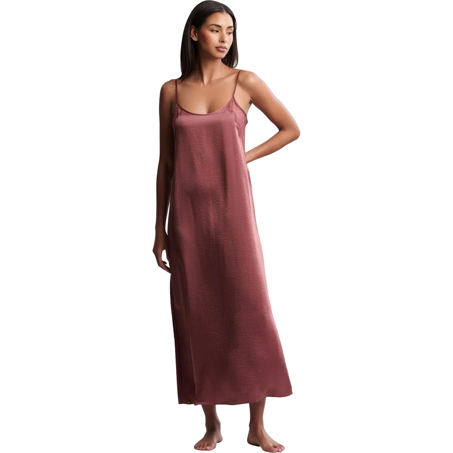 Barefoot Dreams - Womens Liquid Satin Lace Slip Dress