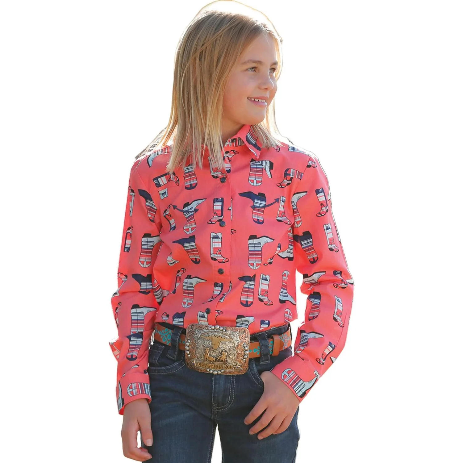 Cinch - Girls Long Sleeve Print Button Up Shirt - Image 2