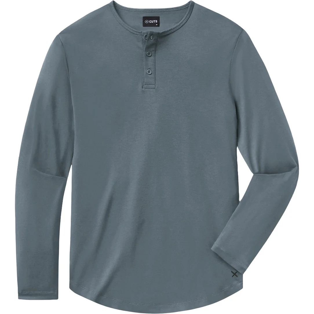 Cuts - Mens AO Long-Sleeve Henley Curve-Hem Tee - Image 10