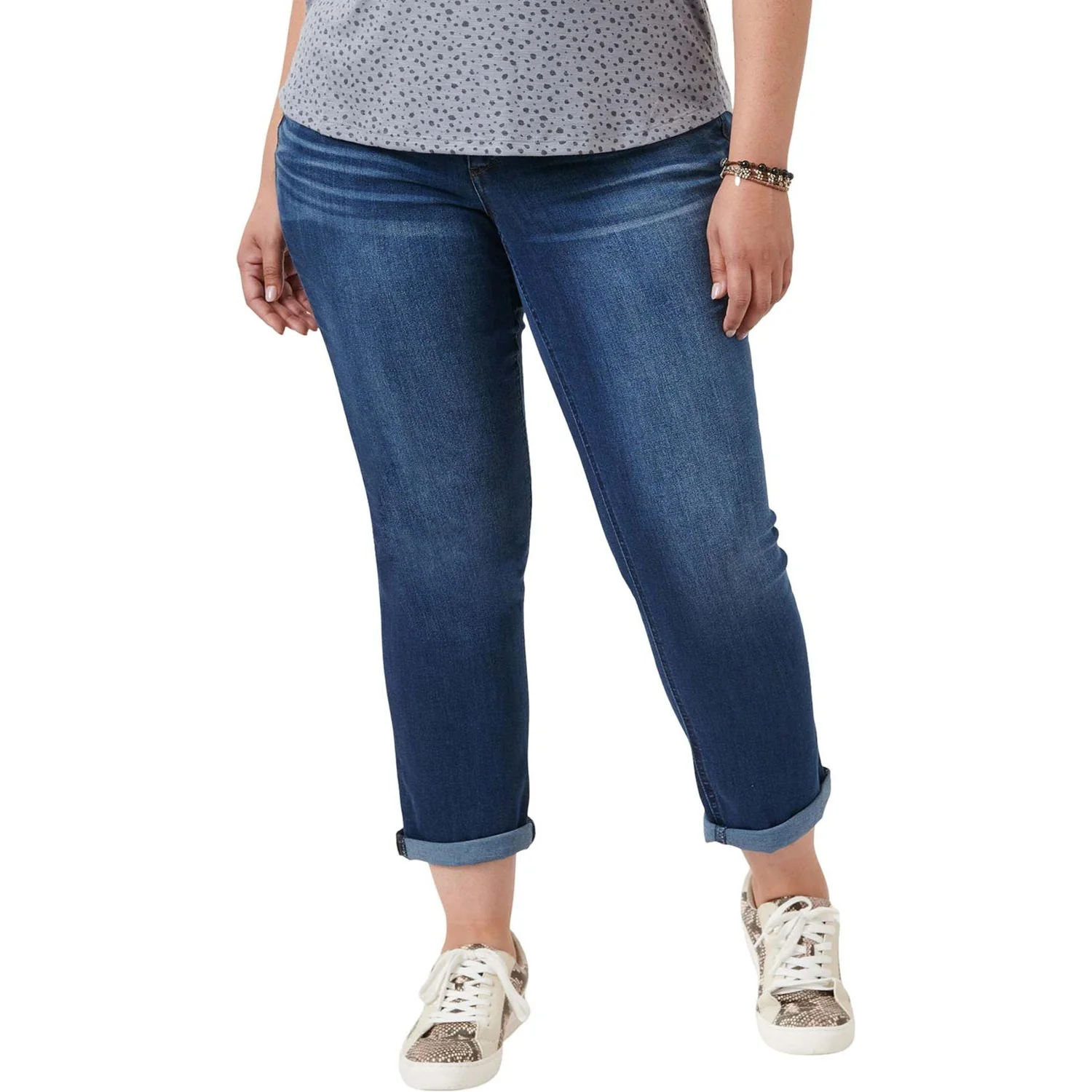 Democracy - Womens Absolution Blue Denim Cuffed Plus Girlfriend Jeans