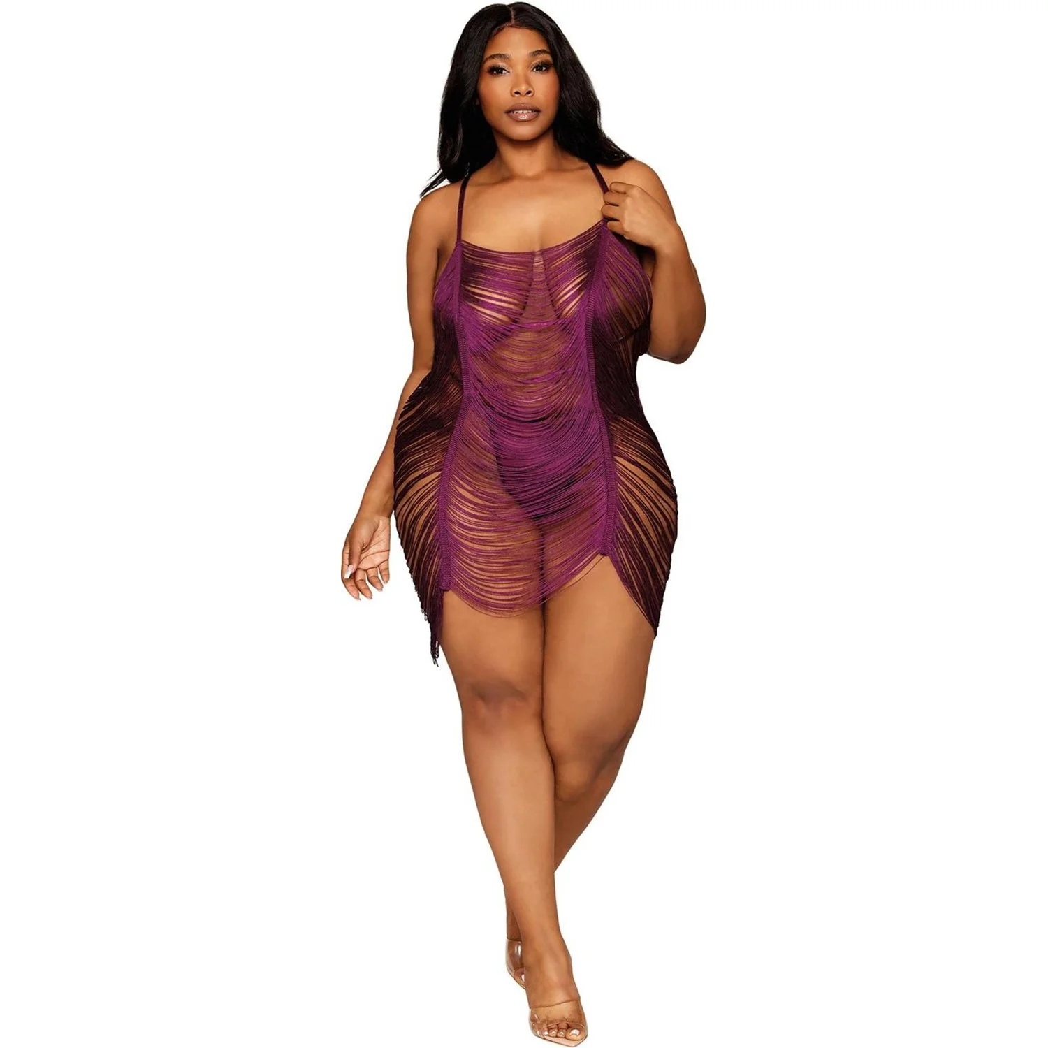 Dreamgirl - Womens Fringe Chemise And G-String Lingerie
