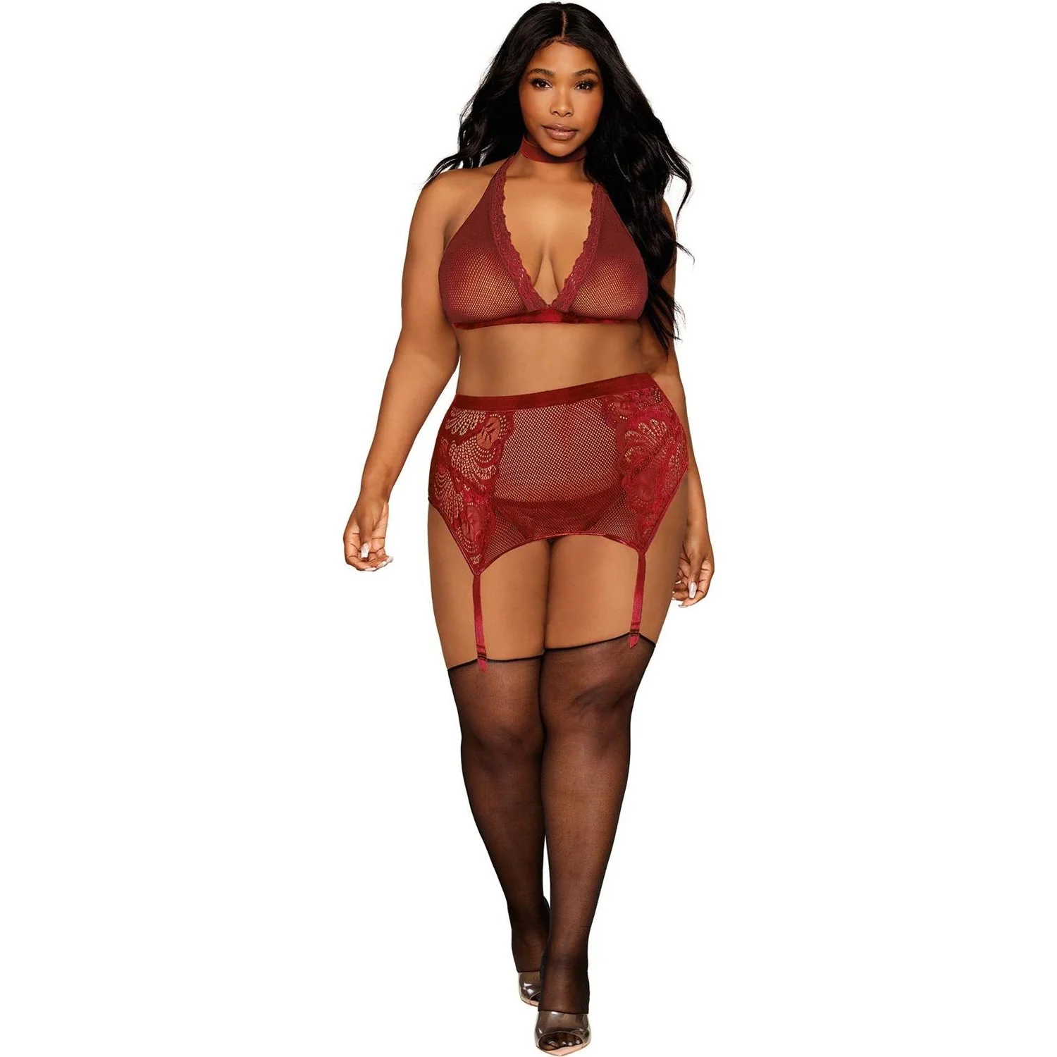 Dreamgirl - Womens Red Diamond Bra, Garterbelt And G-String Set Lingerie - Image 2