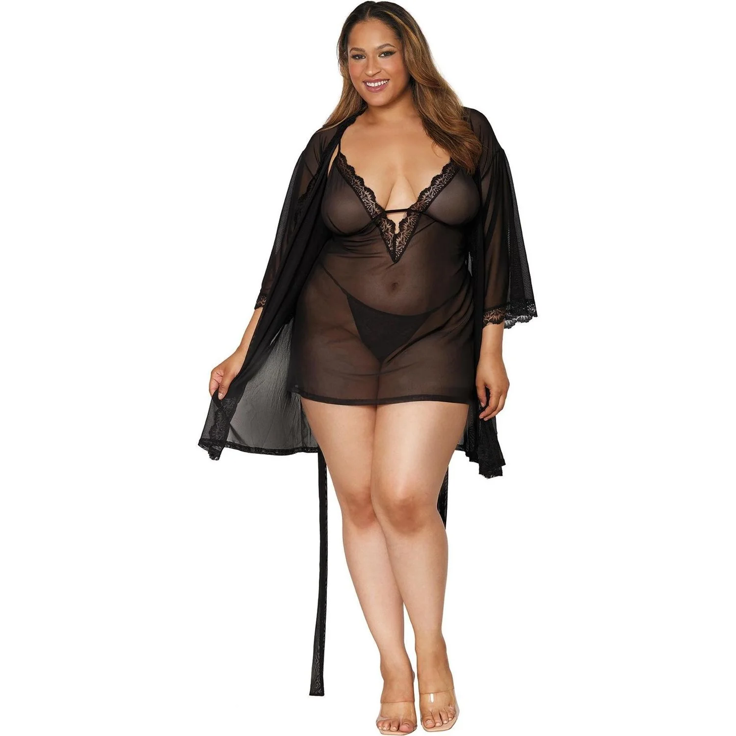 Dreamgirl - Womens Robe, Chemise And G-String Sleepwear Lingerie - Image 4