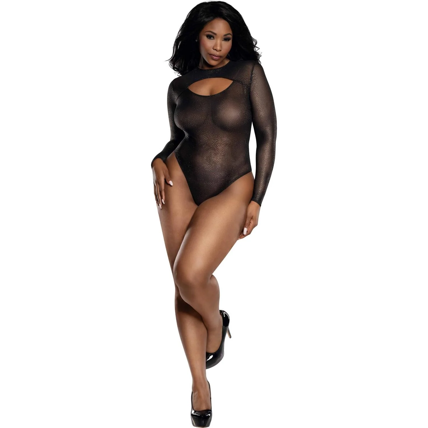 Dreamgirl - Womens Sheer Shimmery Bodysuit With Chest Cutout