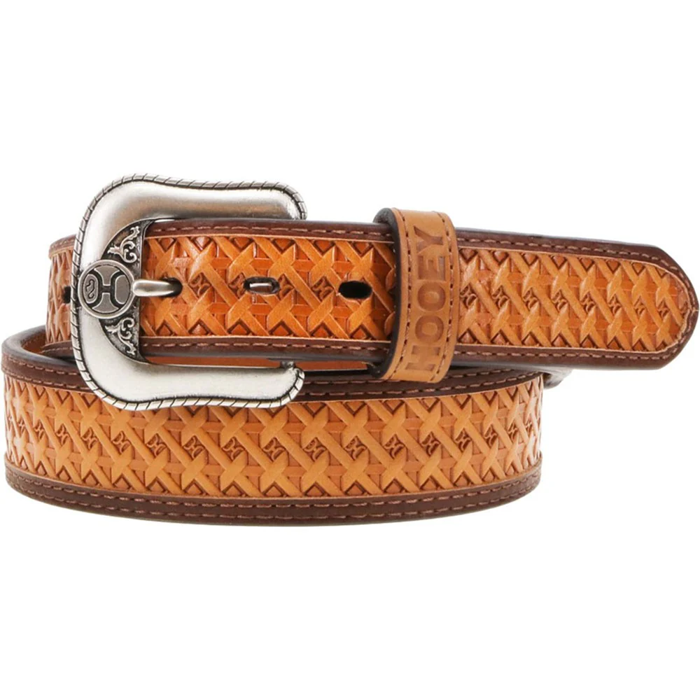 Hooey - Mens Hands-Up Basket Weave 1.75-1.5 Tapered Basketweave Embossed Natural Leather Belt With Double Welt Edge And Accents - Image 2