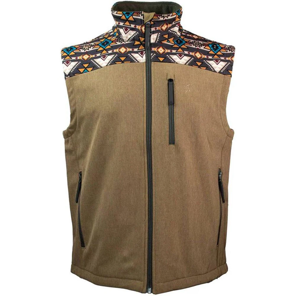 Hooey - Mens Softshell Vest Full Zip Body With Aztec Pattern Yoke - Image 3