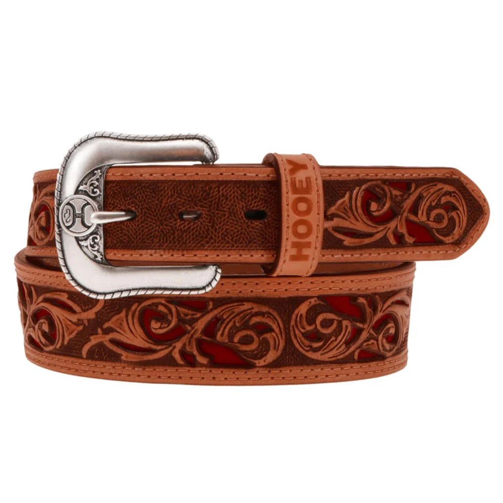 Hooey - Mens Top Notch 1.751.5 Tapered Natural Hand-Tooled Leather Filigree Cutout Belt With Inlay - Image 2