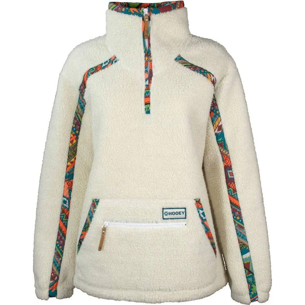 Hooey - Womens Sherpa Pullover With Multi Color Aztec Pattern Accents - Image 2