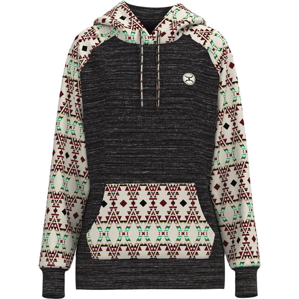 Hooey - Womens Summit Hoodie With Aztec Pattern On Sleeves Kangaroo Pocket And Hood With Internal Phone Pocket