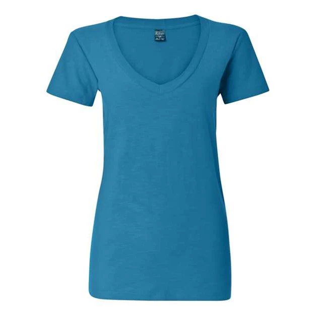 J. America - Womens 8169 V-Neck Slub T-Shirt - Image 8