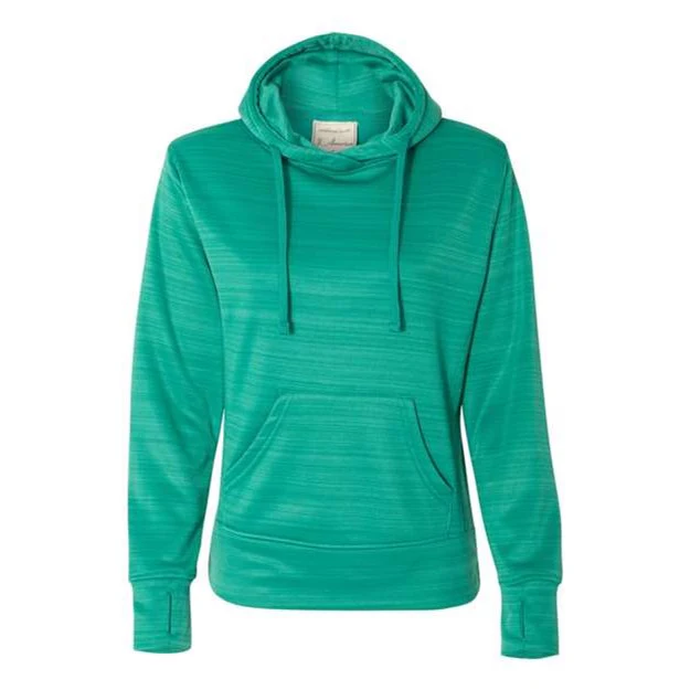 J. America - Womens 8662 Odyssey Striped Performance Fleece Lapover Hooded Sweatshirt