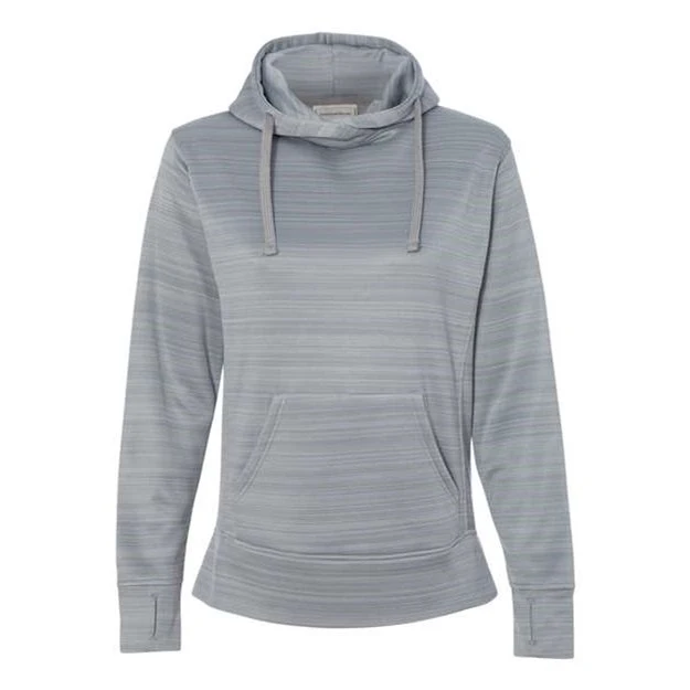 J. America - Womens 8662 Odyssey Striped Performance Fleece Lapover Hooded Sweatshirt - Image 5