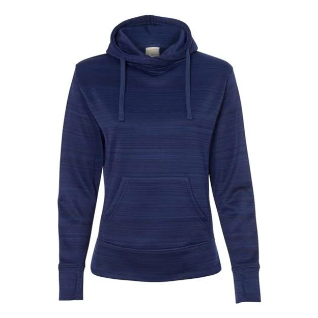 J. America - Womens 8662 Odyssey Striped Performance Fleece Lapover Hooded Sweatshirt - Image 6
