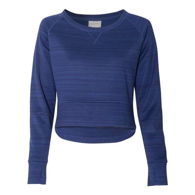 J. America - Womens 8663 Odyssey Striped Performance Fleece Hi-Low Crewneck Sweatshirt - Image 10