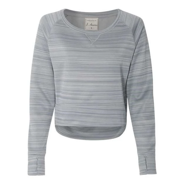 J. America - Womens 8663 Odyssey Striped Performance Fleece Hi-Low Crewneck Sweatshirt - Image 12
