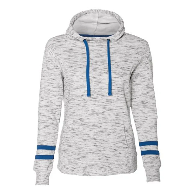 J. America - Womens 8674 Mélange Fleece Striped-Sleeve Hooded Sweatshirt - Image 8