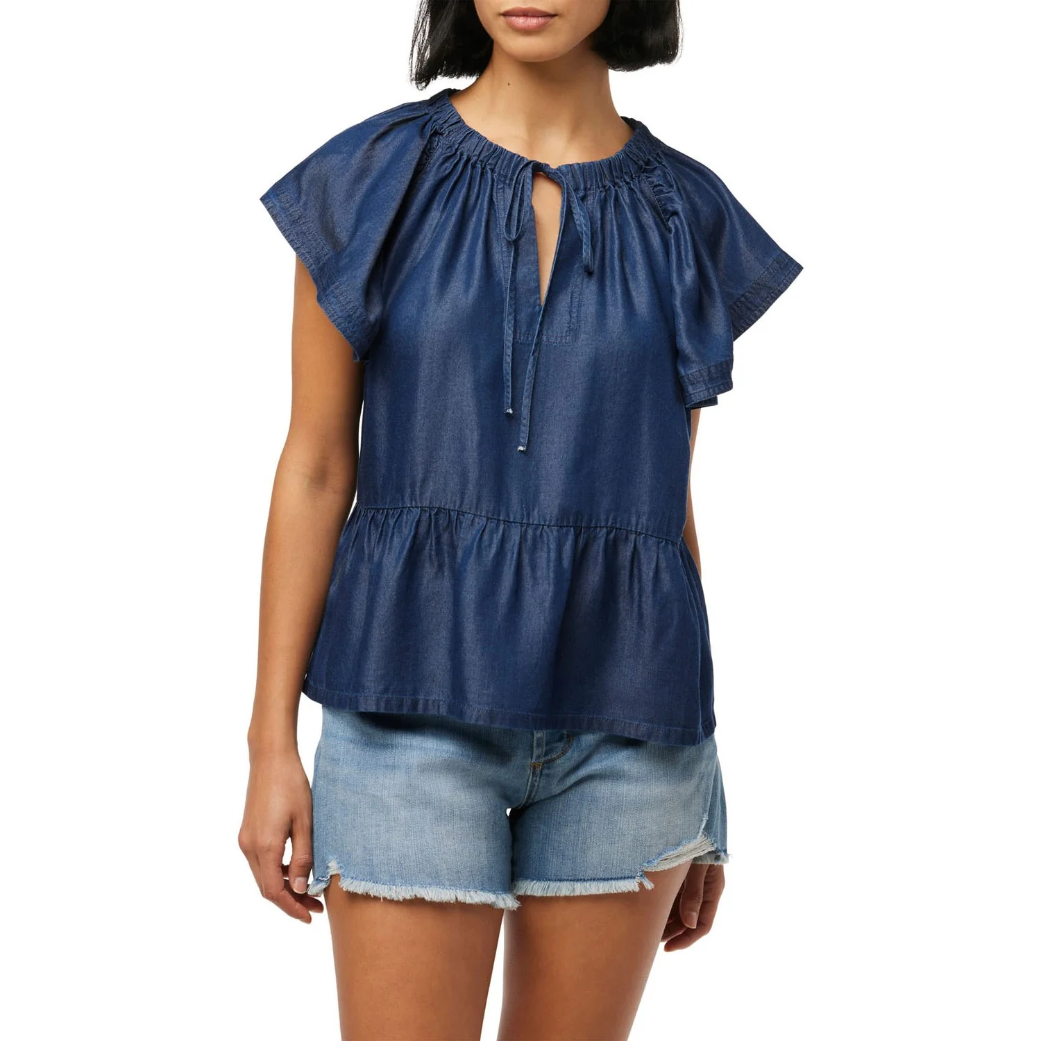 Joe Jeans - Womens Chambray Flutter Sleeve Top
