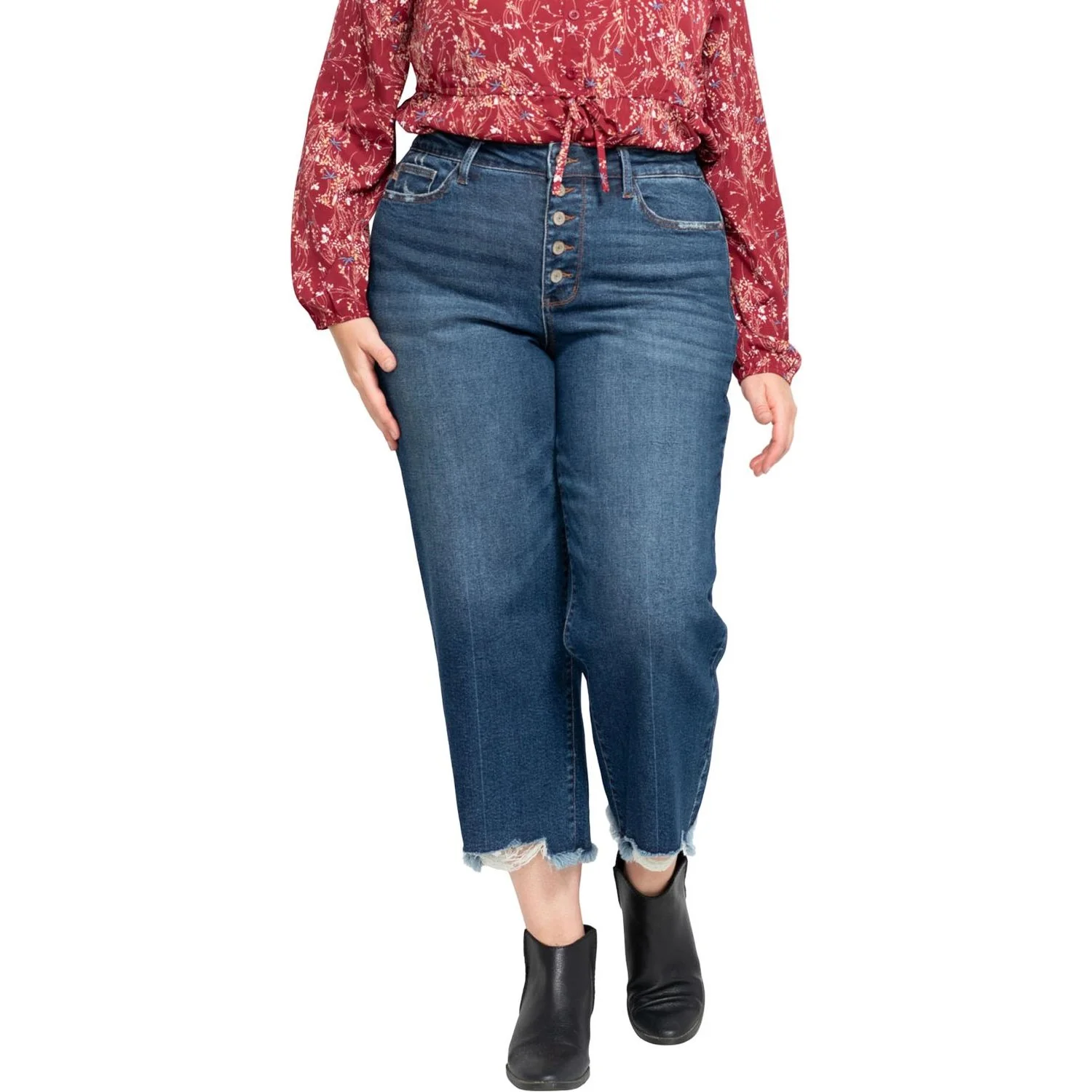 Judy Blue - Womens High Waist Button Fly Destroy Hem Crop Wide Leg - Image 2