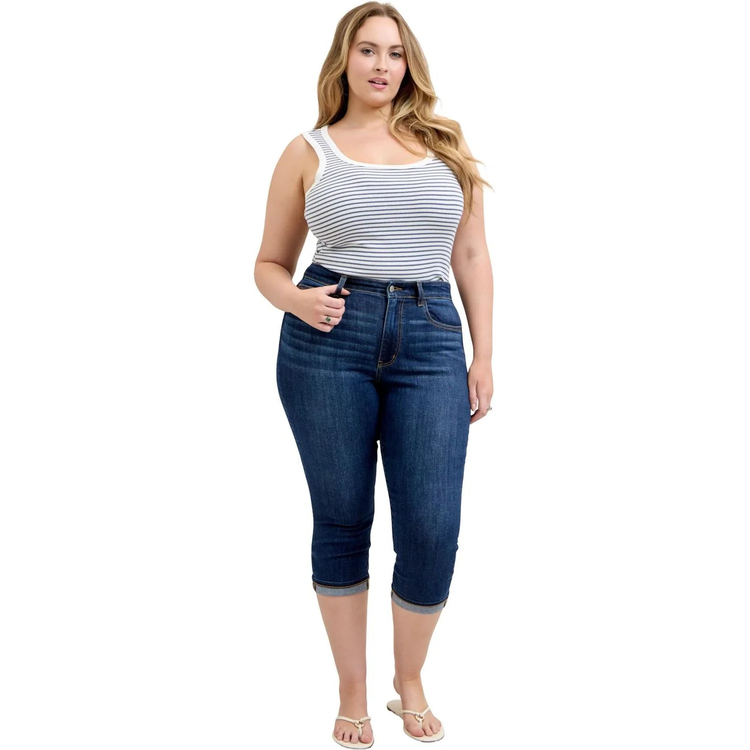 Judy Blue - Womens High Waist Capri with Single Cuff