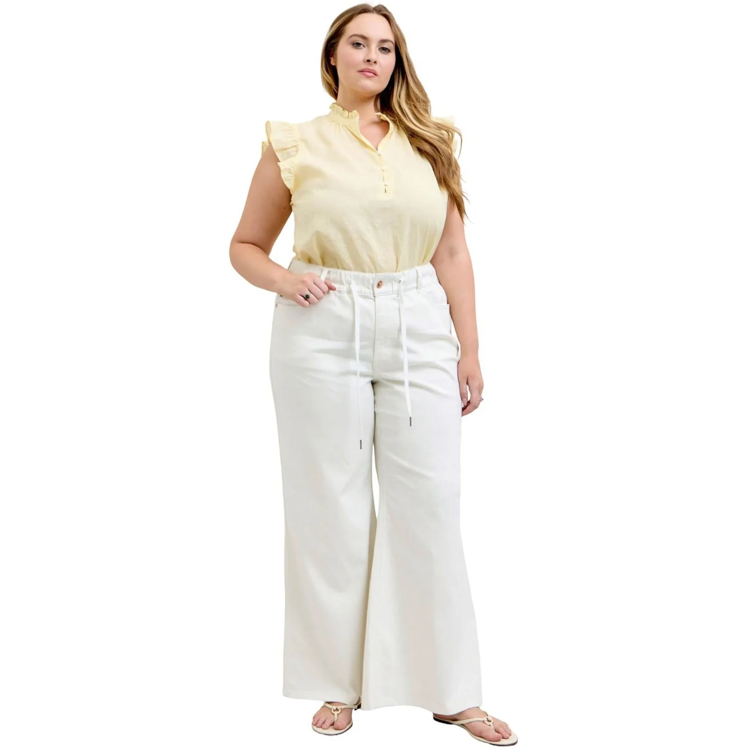 Judy Blue - Womens High Waist Featherweight Palazzo Rose Gold Trim with Elastic Waistband - Image 2