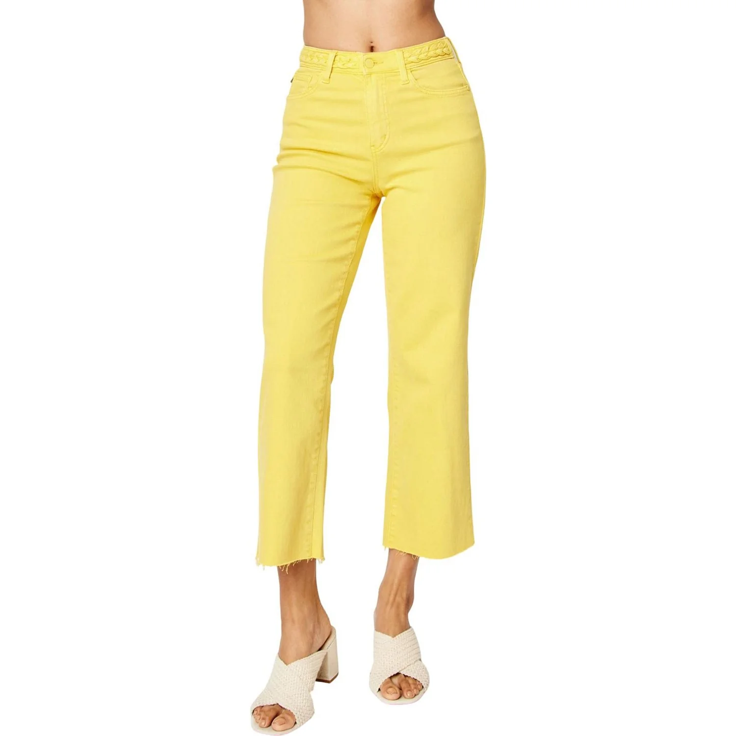 Judy Blue - Womens High Waist Garment Dyed Braided Waistband Crop Wide Leg