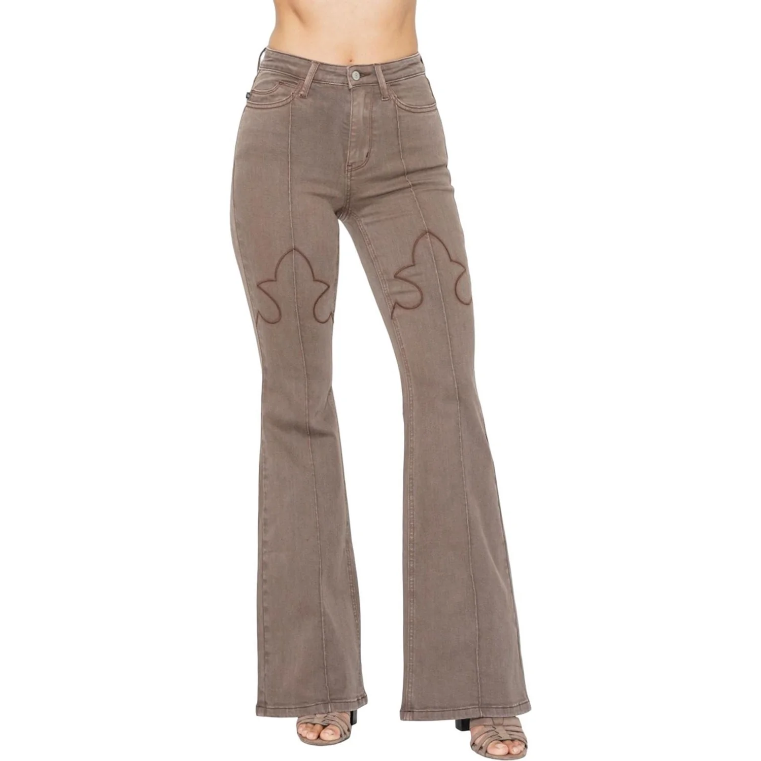 Judy Blue - Womens High Waist Garment Dyed Knee Seam Detail and Shield Back Pocket Flare - Image 2