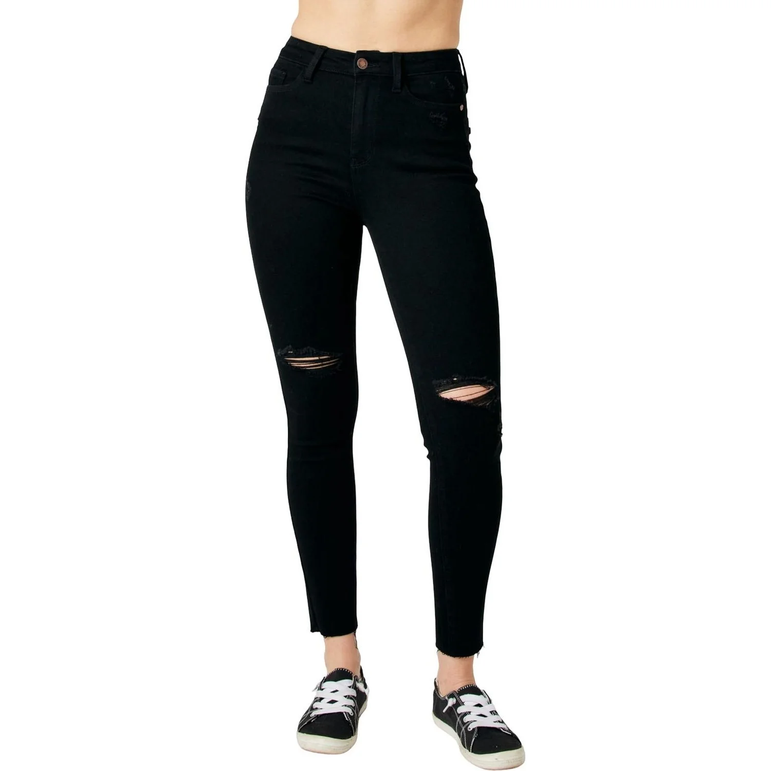 Judy Blue - Womens High Waist Heavy Destroy Raw Hem Skinny - Image 2