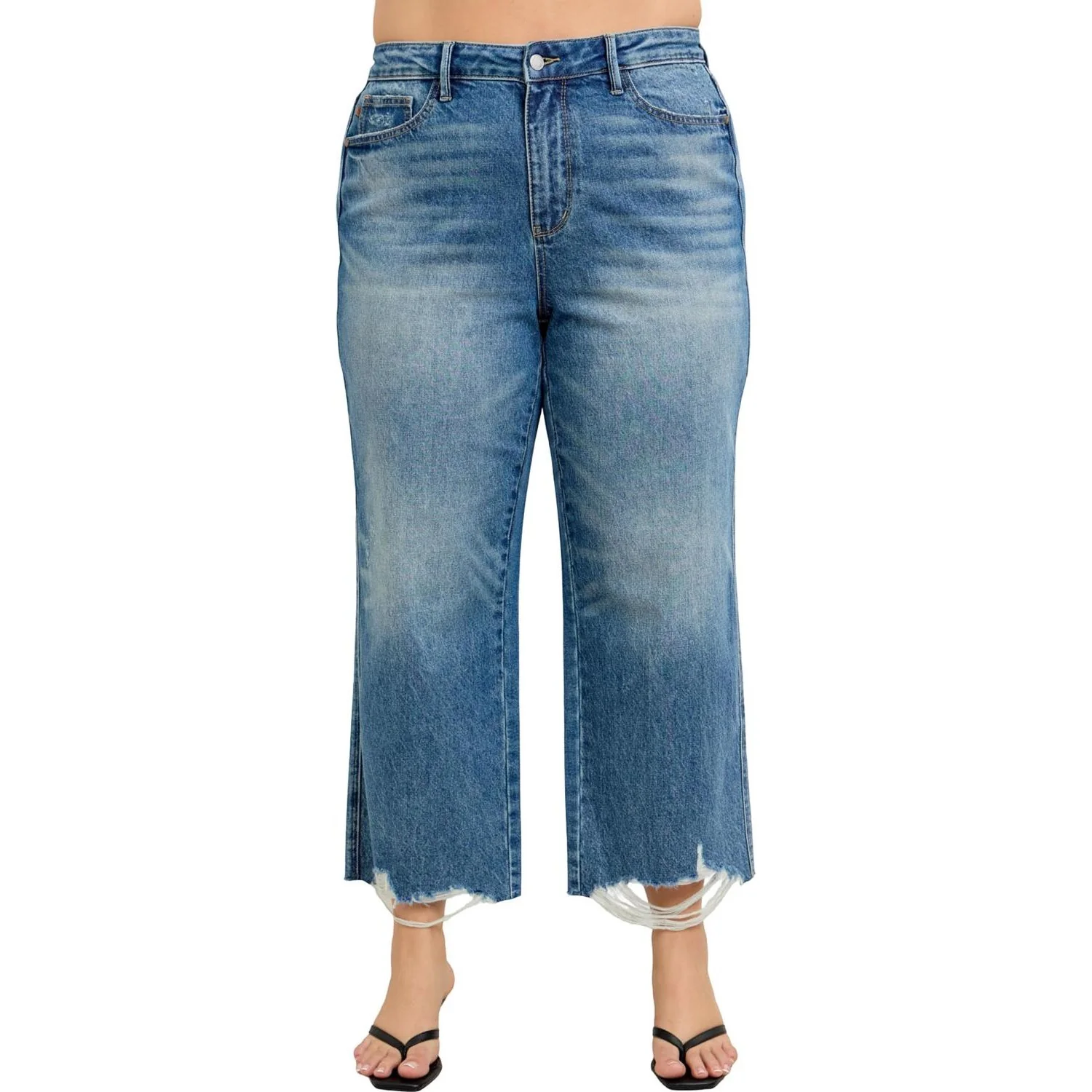 Judy Blue - Womens High Waist Rigid Magic Destroy Hem Crop Wide Leg