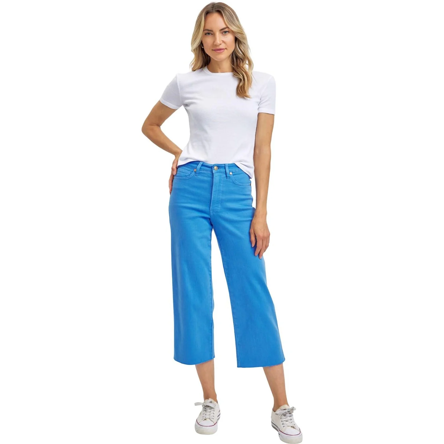 Judy Blue - Womens High Waist Sky Blue Garment Dyed Tummy Control Crop Wide Leg - Image 2