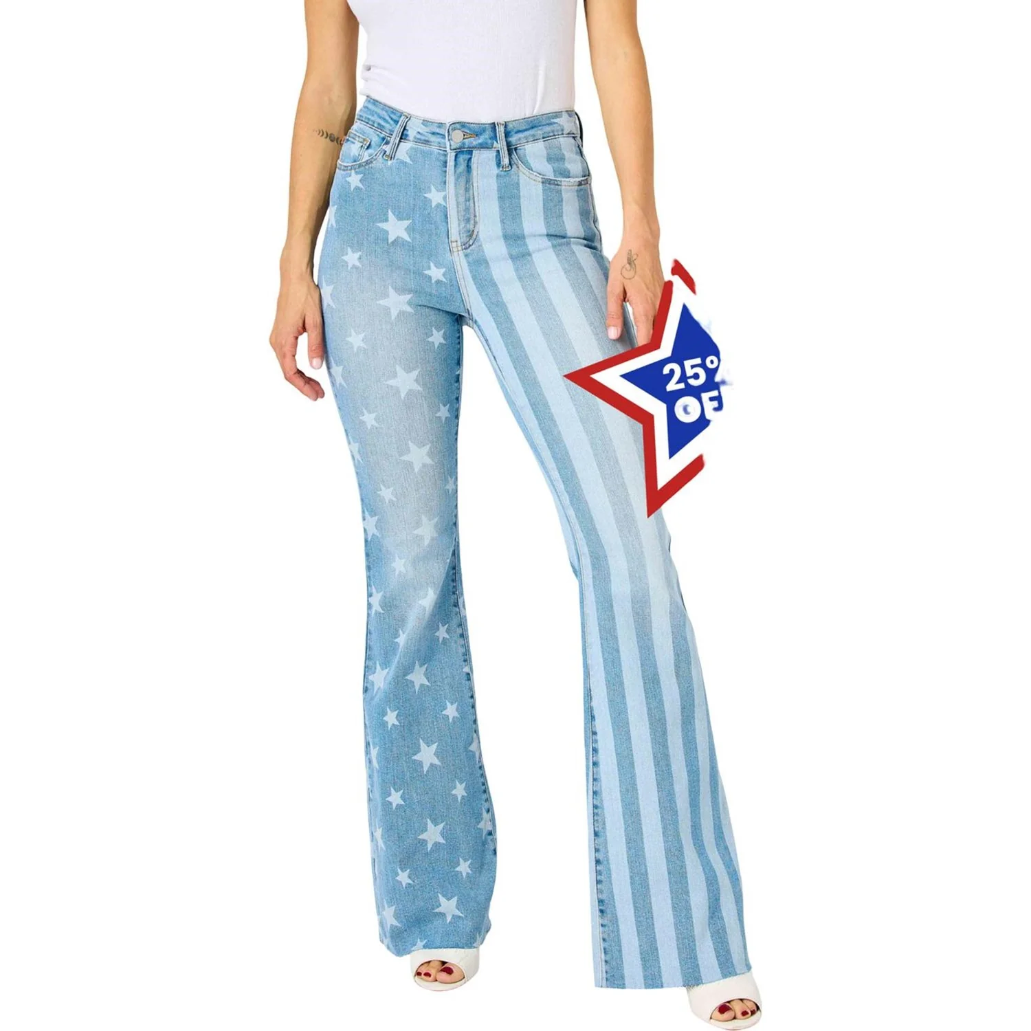 Judy Blue - Womens High Waist Stars and Stripes Bleach Discharge Flare - Image 2
