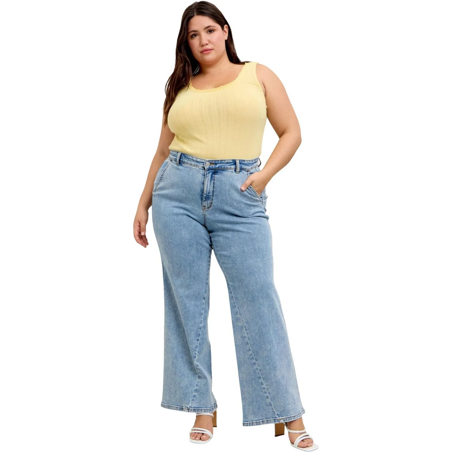Judy Blue - Womens High Waist Stone Wash Retro Wide Fit with Skewed Inseam