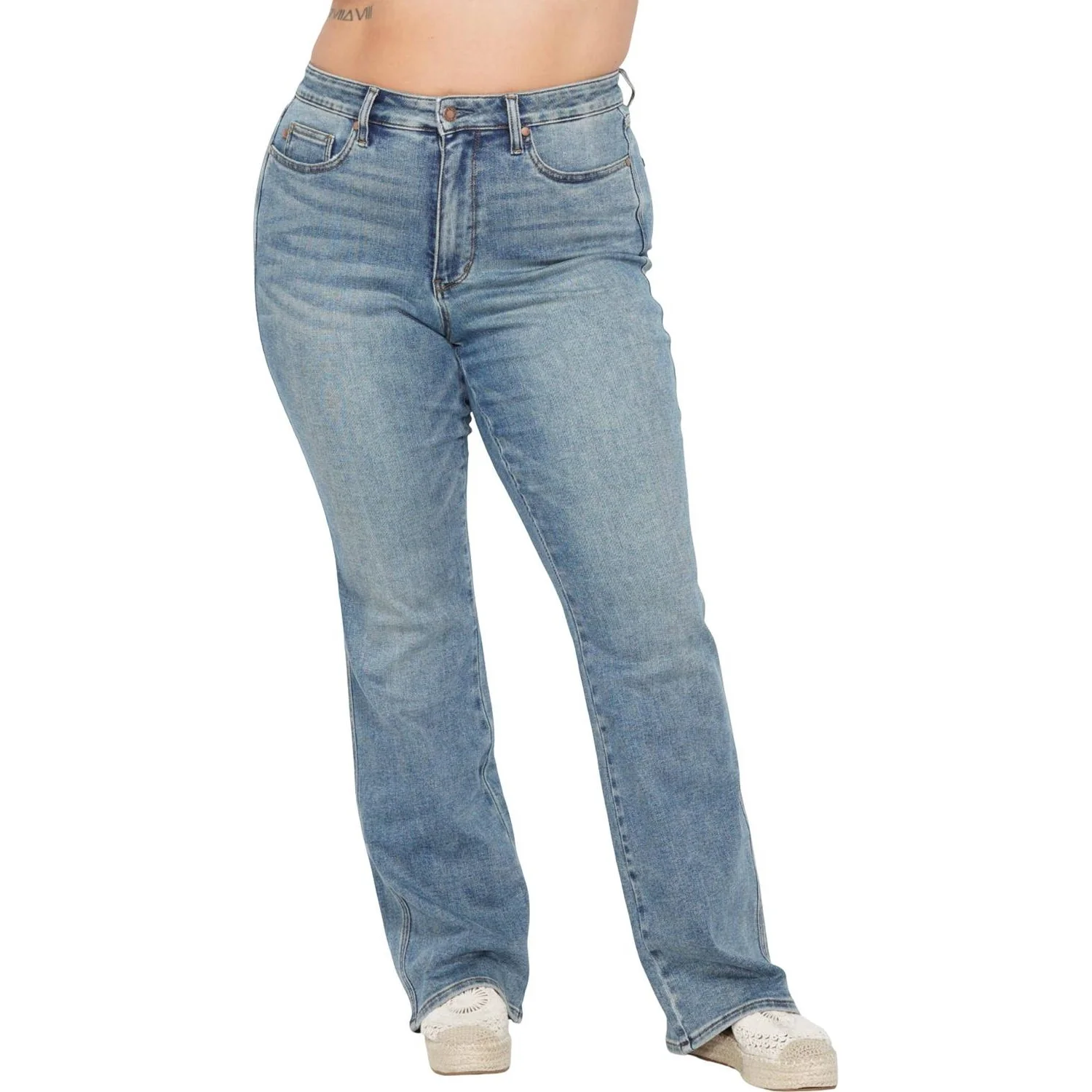 Judy Blue - Womens High Waist Tummy Control Back Pocket Embroidered Bootcut