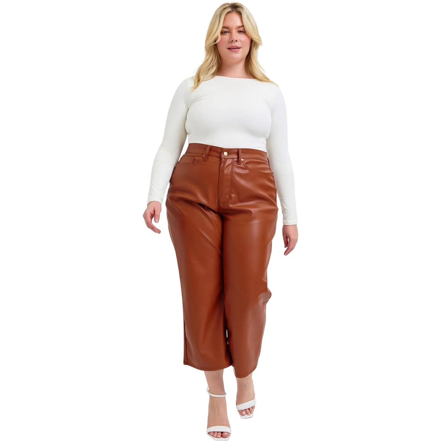 Judy Blue - Womens High Waist Tummy Control Faux Leather Crop Wide Leg - Image 2