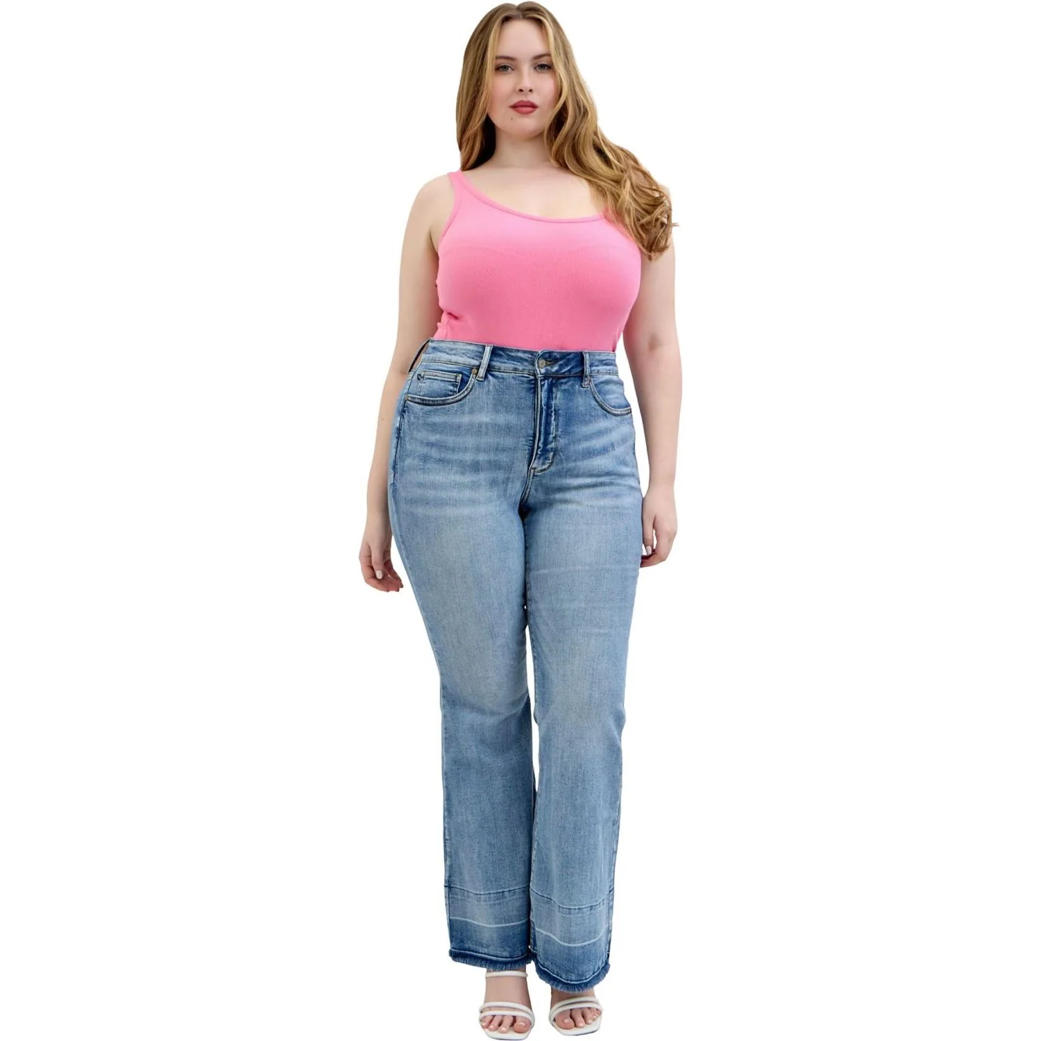 Judy Blue - Womens High Waist Tummy Control Release Hem Flare