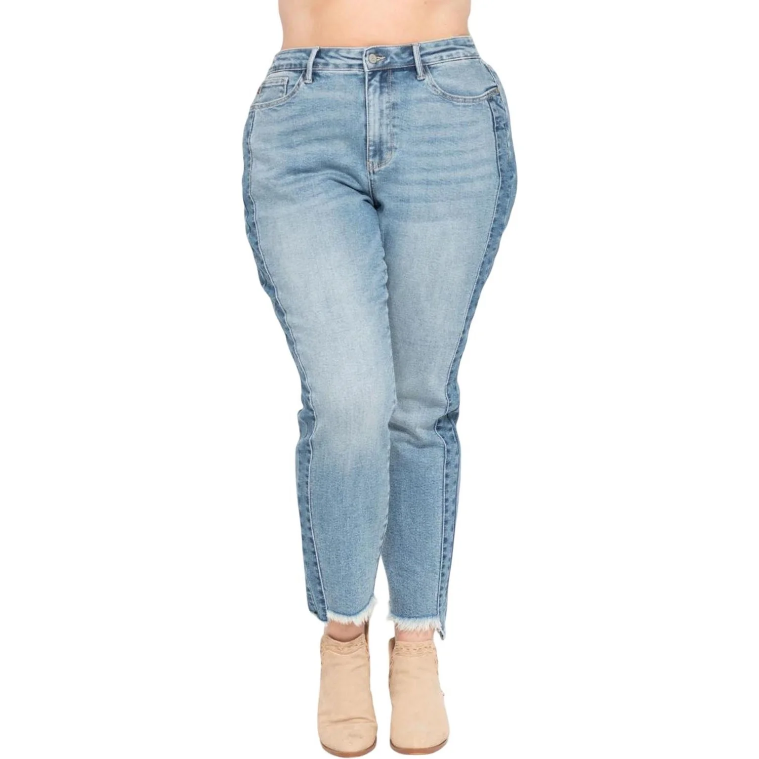 Judy Blue - Womens High Waist Vintage Wash Side Panel Detail and High-Low Fray Hem Slim - Image 2