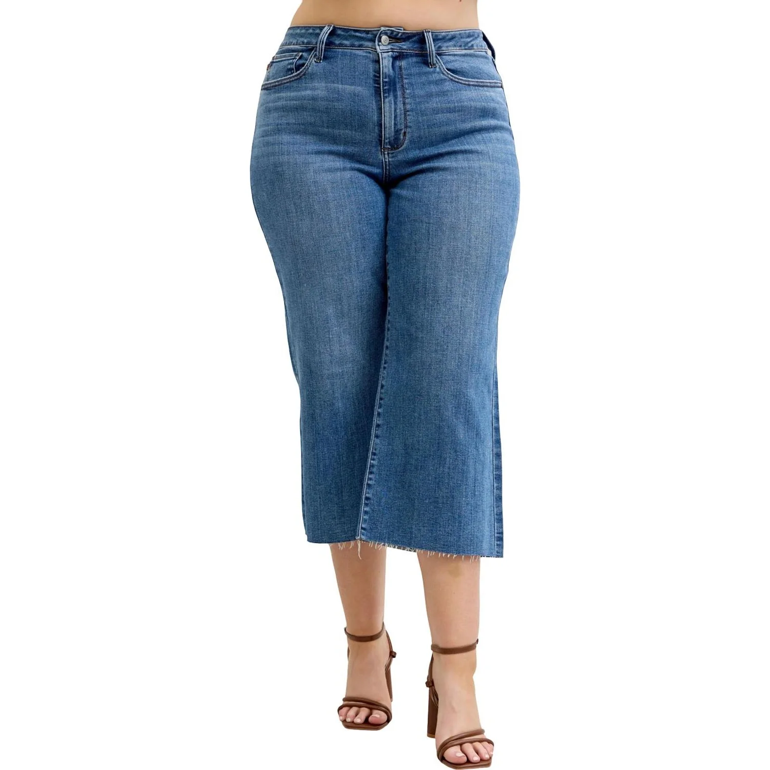 Judy Blue - Womens High Waist Wide Crop Classic Raw Hem - Image 2
