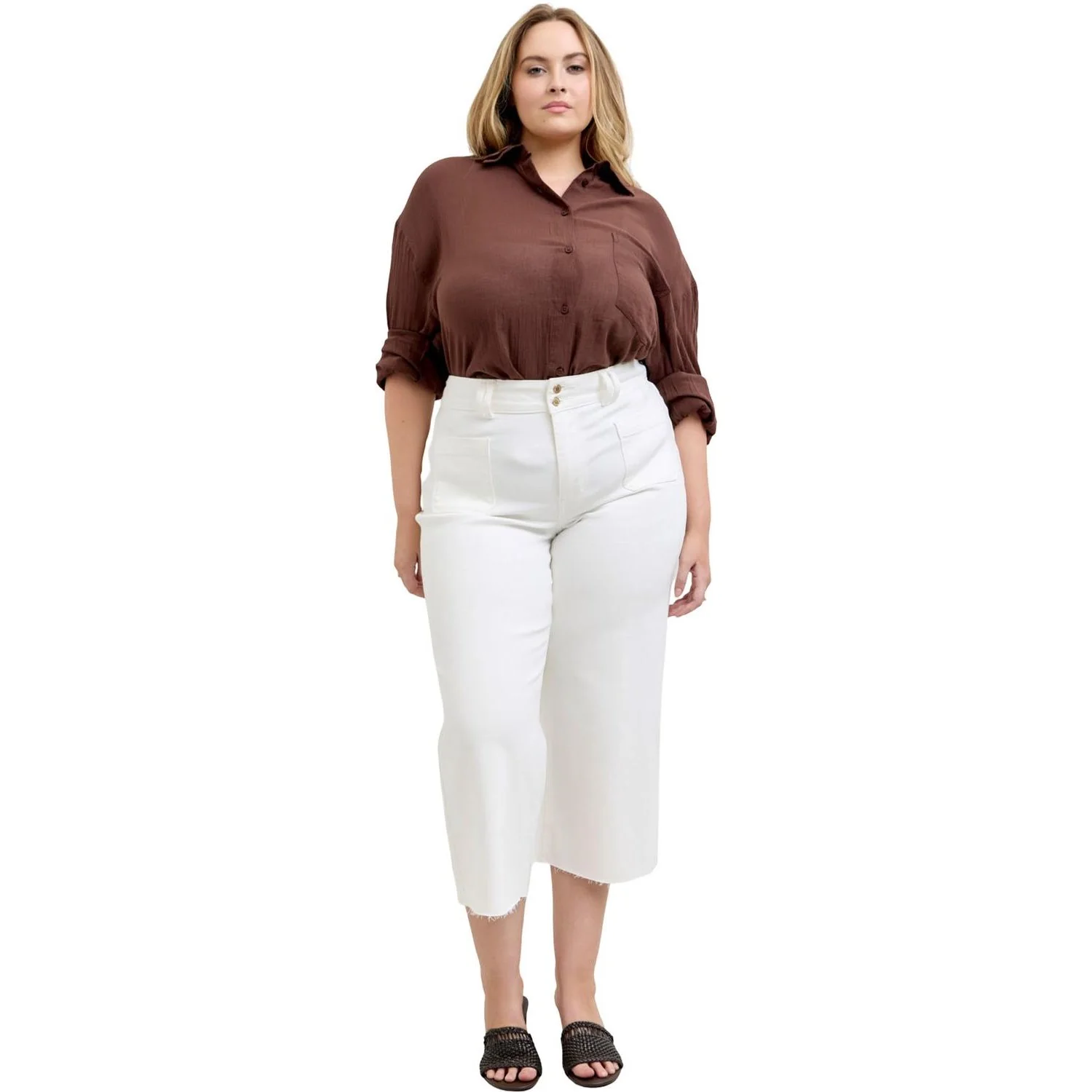 Judy Blue - Womens High Waist Wide Crop Front Patch Pockets - Image 2