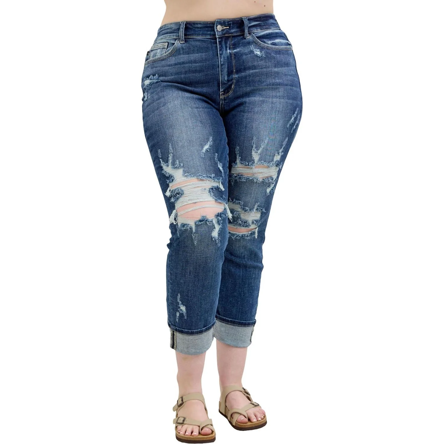 Judy Blue - Womens Mid Rise Cuffed Destroy Boyfriend - Image 2