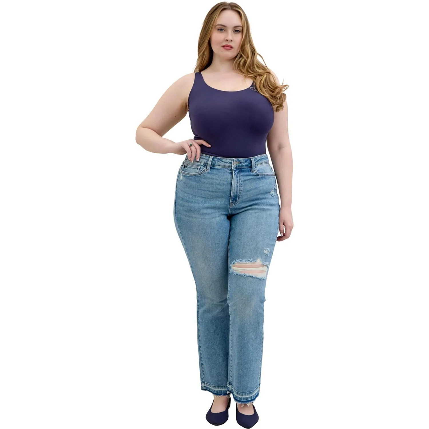 Judy Blue - Womens Mid Rise Destroy and Released Hem Bootcut