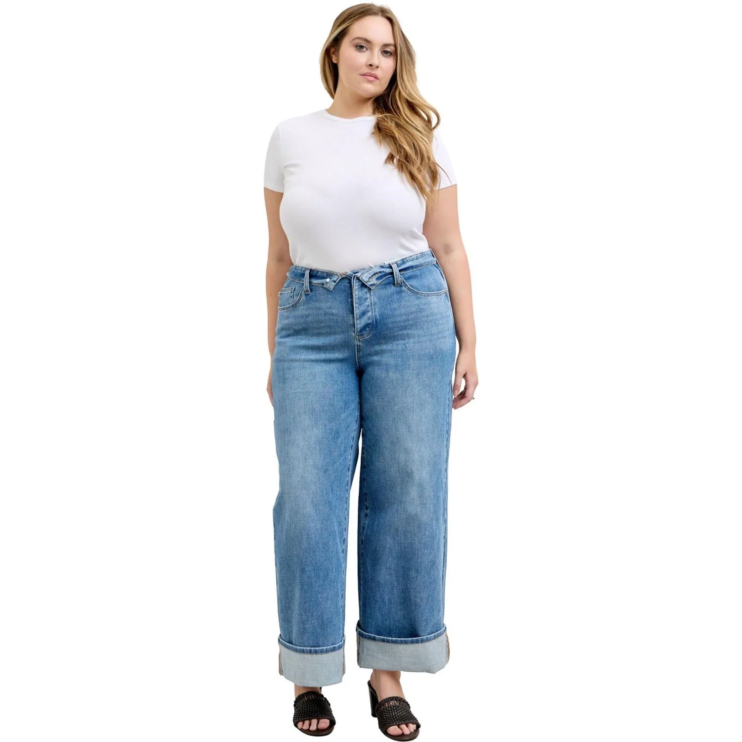 Judy Blue - Womens Mid Rise Straight with Fold-over Waistband - Image 2