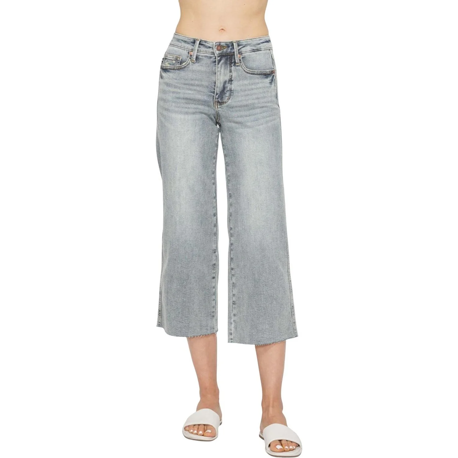 Judy Blue - Womens Mid Rise Tummy Control Raw Hem Crop Wide Leg - Image 2